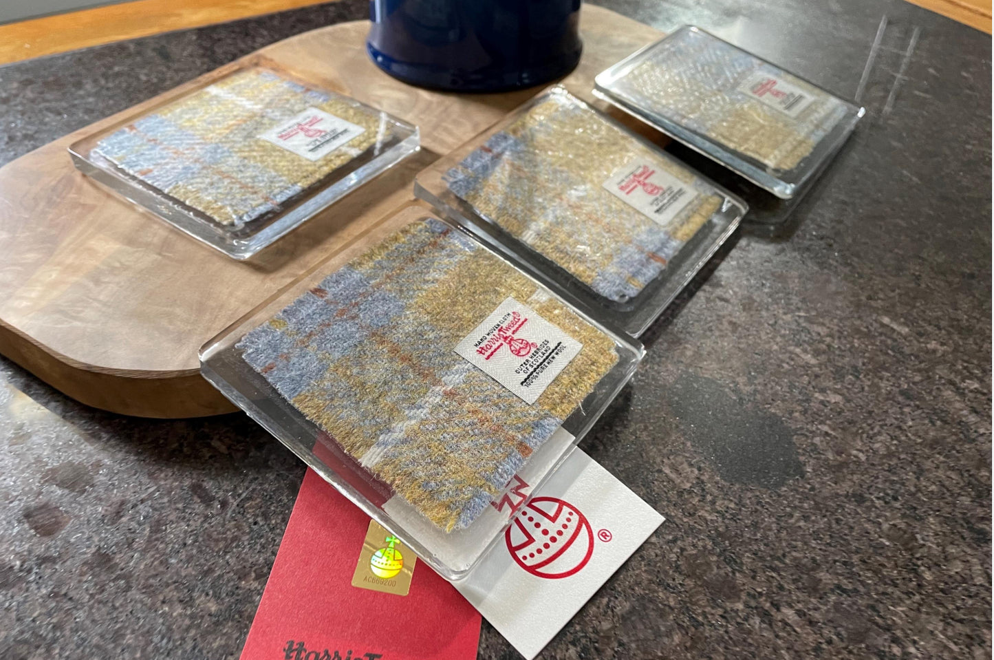 Hand crafted Harris Tweed set of 4 coasters