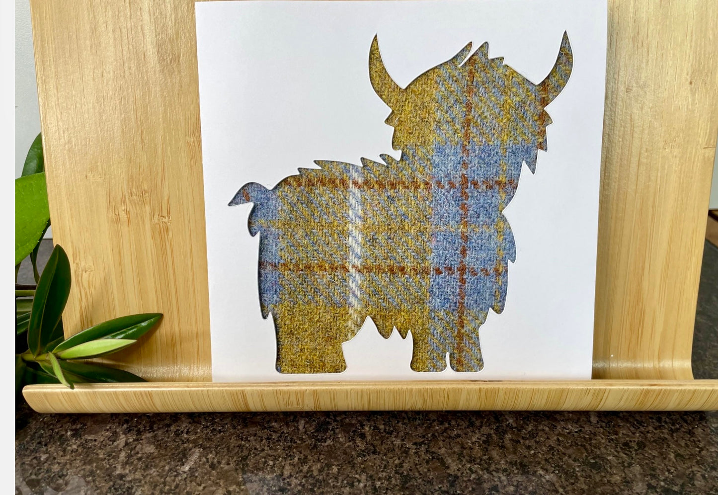 Hand made Harris Tweed Highland Cow Greetings Card
