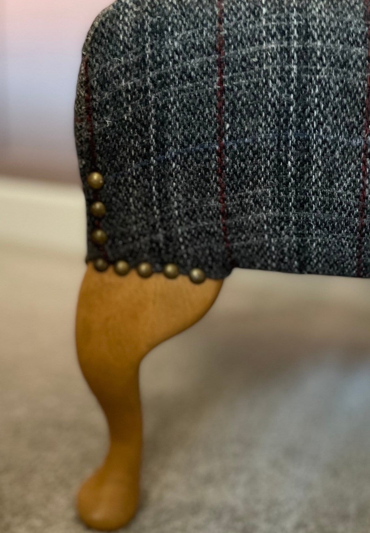 Harris Tweed Deep Buttoned Footstool, Pouffe, Unique Handmade, Traditionally made, Queen Anne Legs