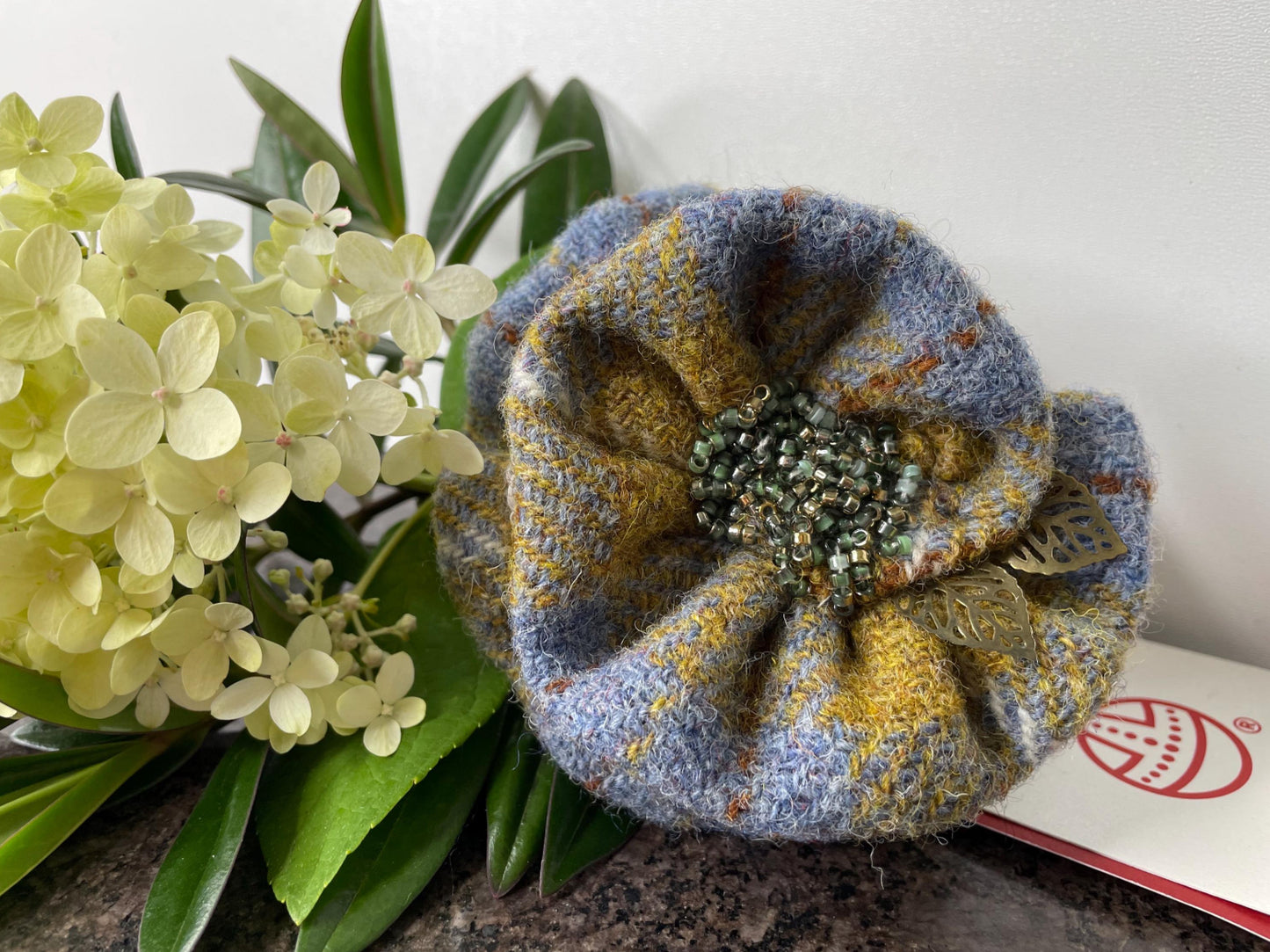 Hand crafted Genuine Harris Tweed Crochet Flower Brooch, Corsage Pin, Scottish Brooch Bag Charm Gift