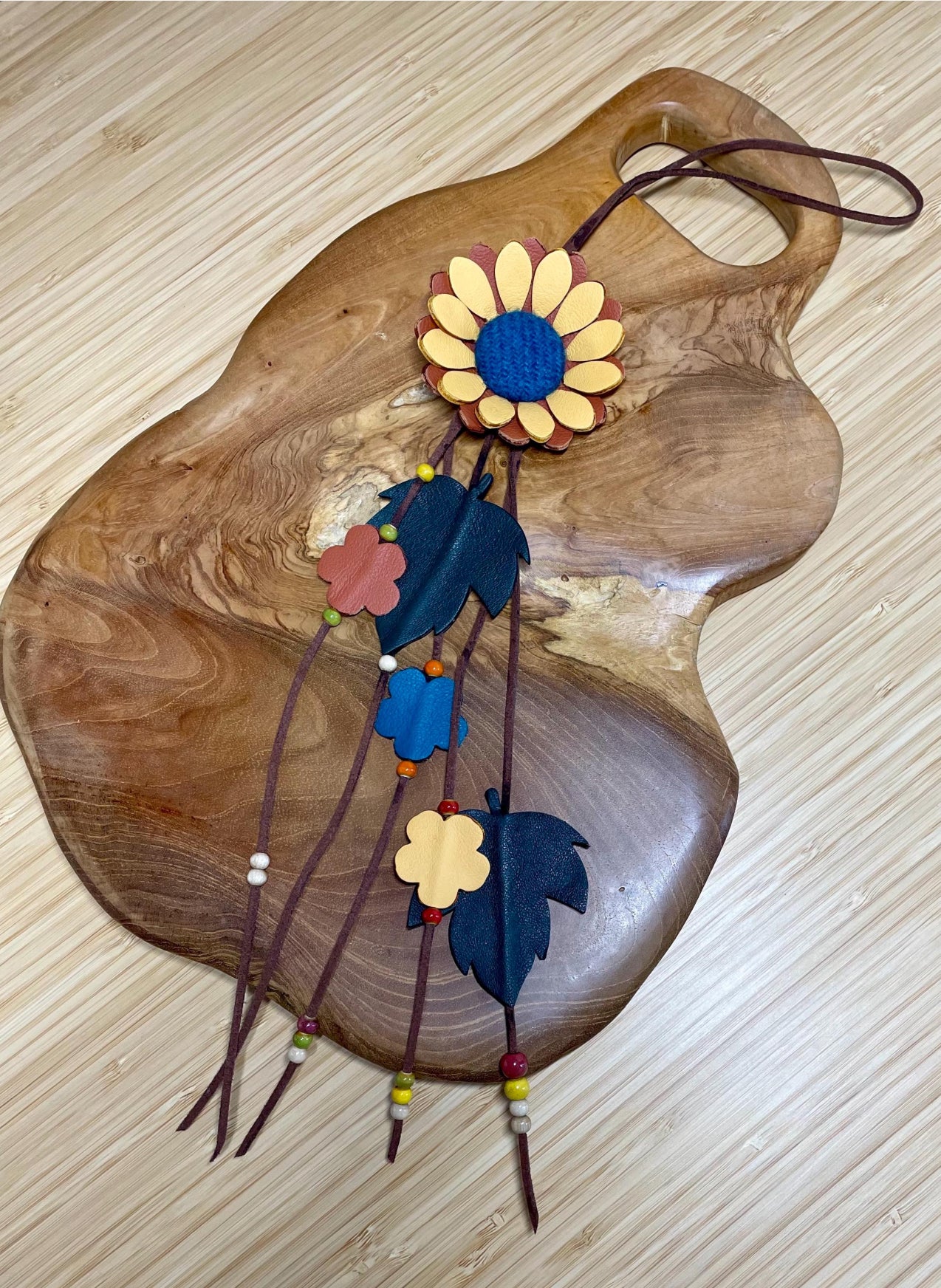 Handmade 100% Leather Flower Bag Charm Leather key ring Gift