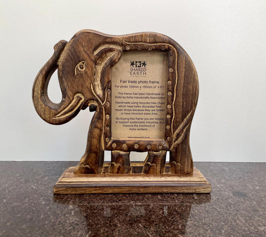 Fair Trade Elephant Shaped Solid Wood Photo Frame