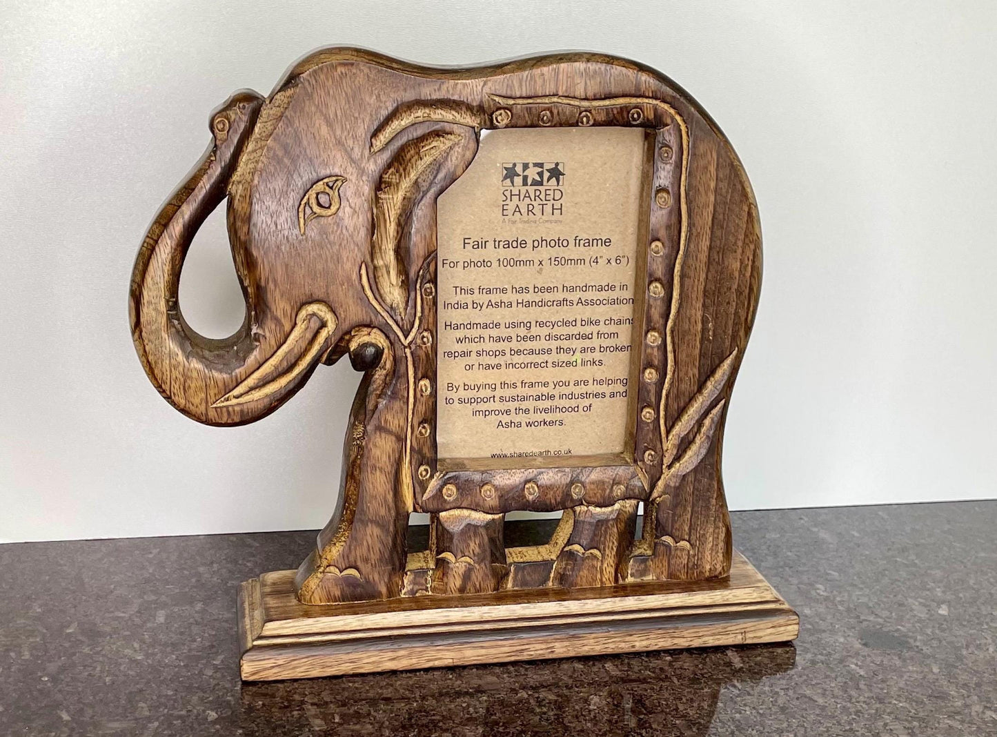 Fair Trade Elephant Shaped Solid Wood Photo Frame