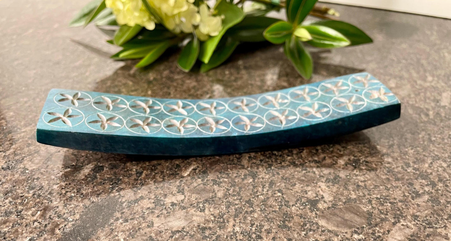 Blue Soapstone Incense Stick Holder Burner - Fair Trade