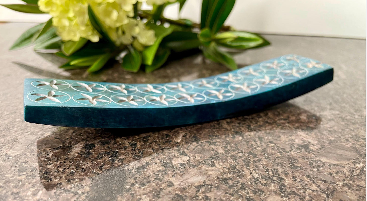 Blue Soapstone Incense Stick Holder Burner - Fair Trade