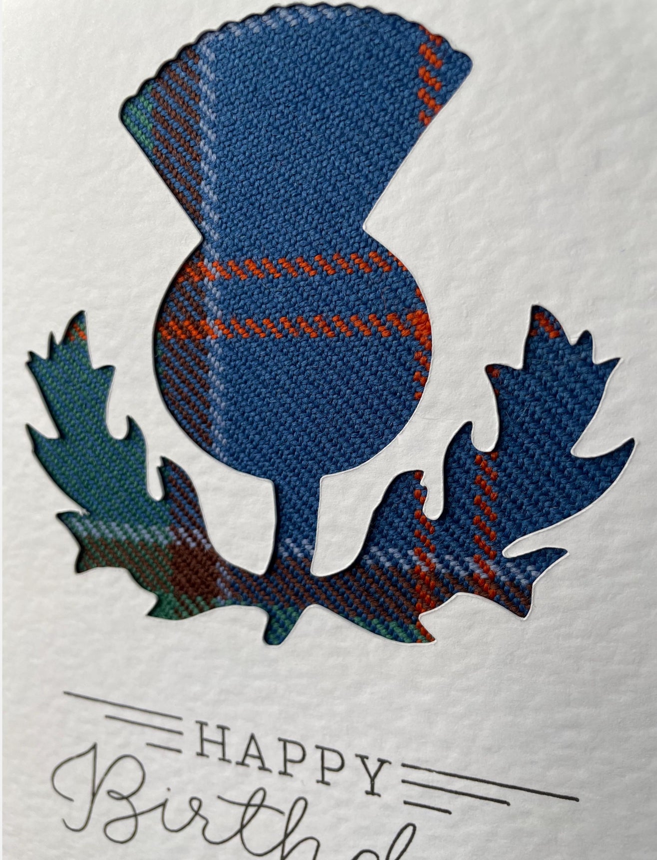 Scottish 100% wool Tartan Thistle Happy Birthday Greetings Card (Red or Blue)