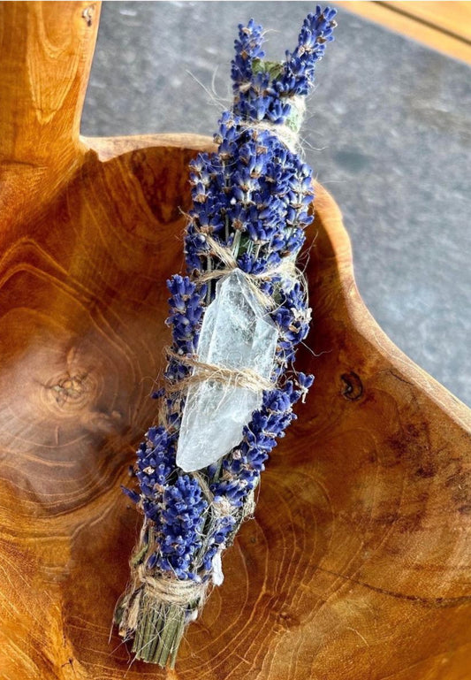 Sage Smudge Stick with lavender and clear quartz