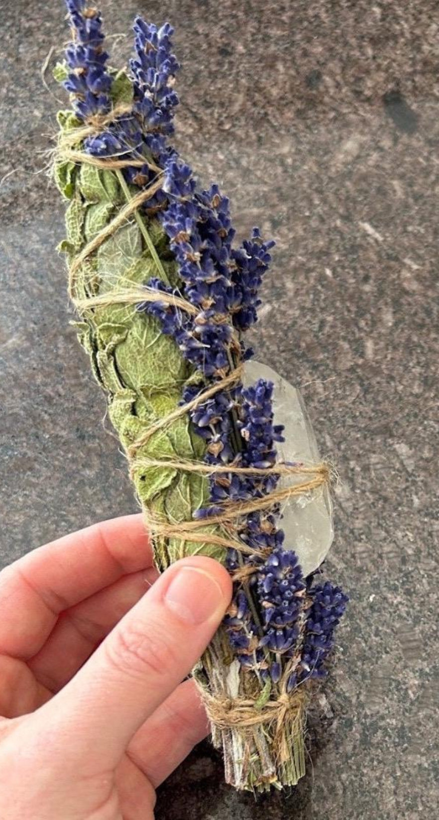 Sage Smudge Stick with lavender and clear quartz