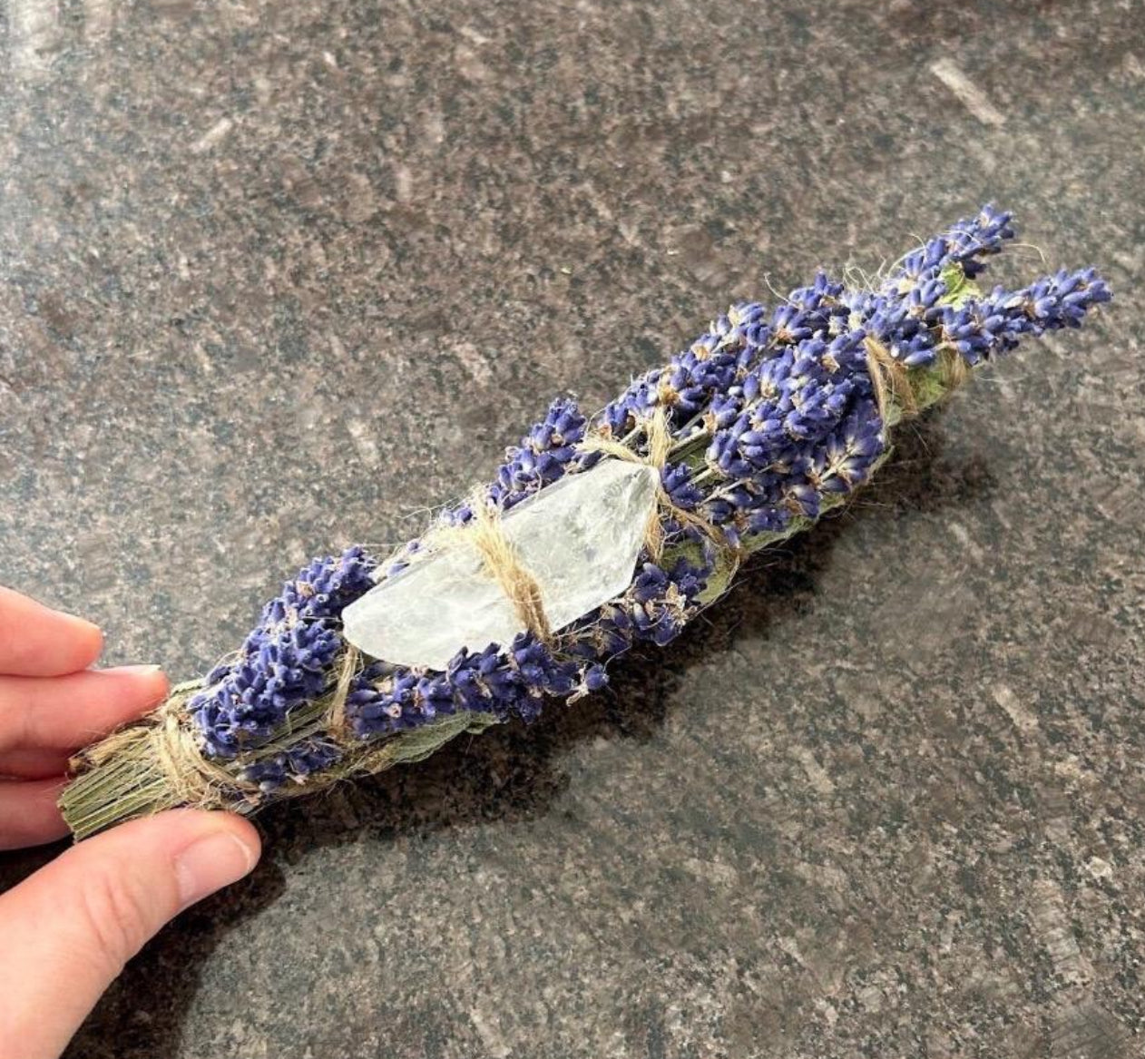 Sage Smudge Stick with lavender and clear quartz