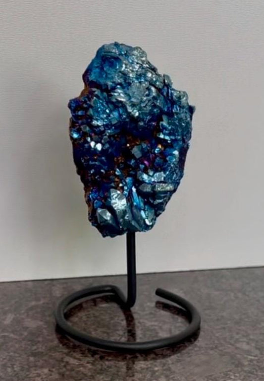 Cobalt Aura Amethyst Druze On Metal Stand