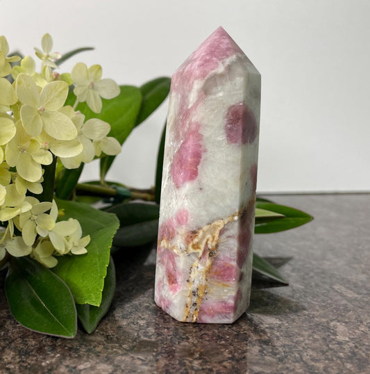 Pink Tourmaline in Quartz Tower Point