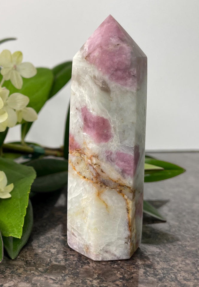 Pink Tourmaline in Quartz Tower Point