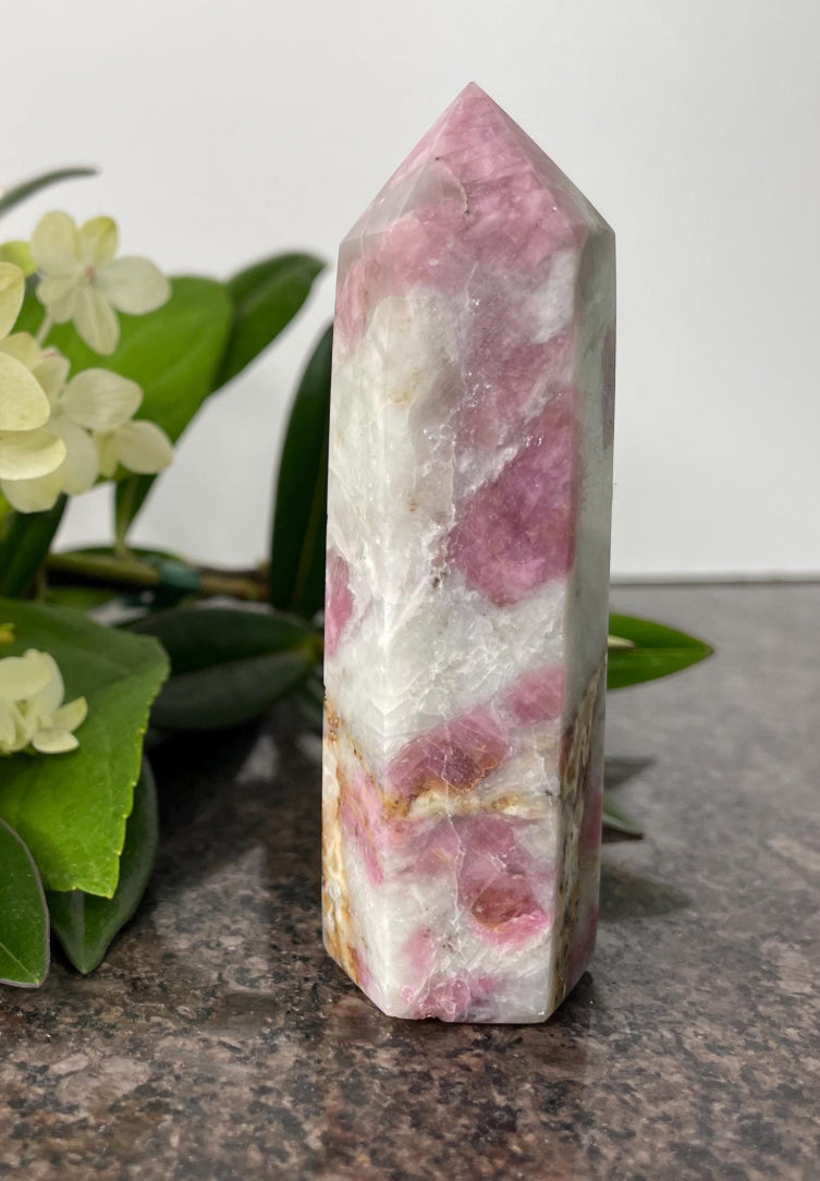 Pink Tourmaline in Quartz Tower Point