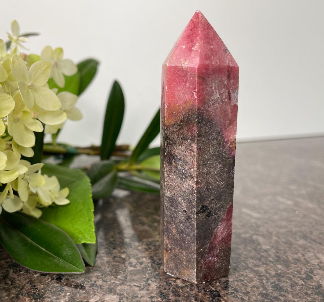 Rhodonite point tower - spiritual healing