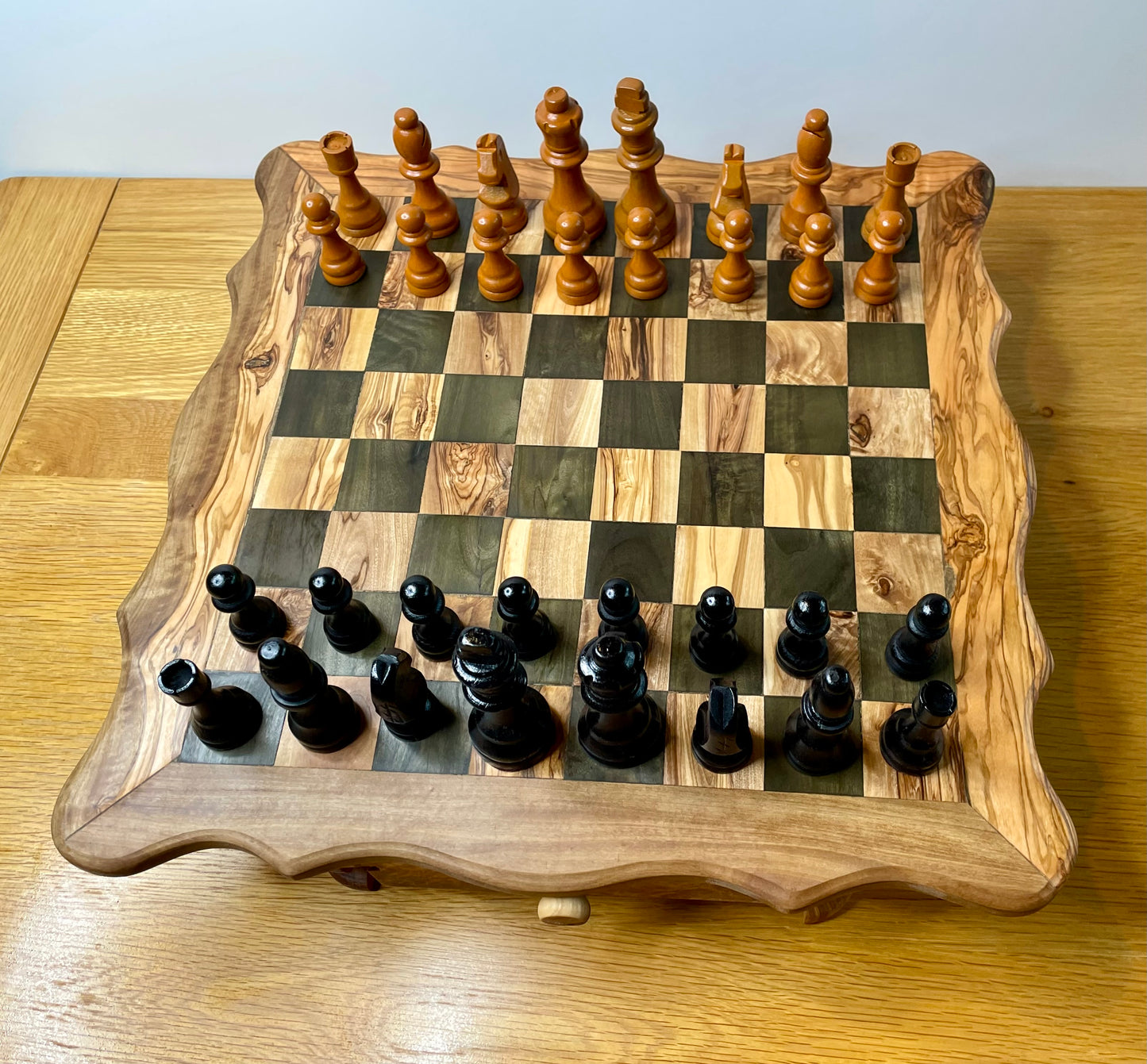 Handmade Olive Wood Chess Set with Storage Drawer - Elegant, Rustic, and Functional.