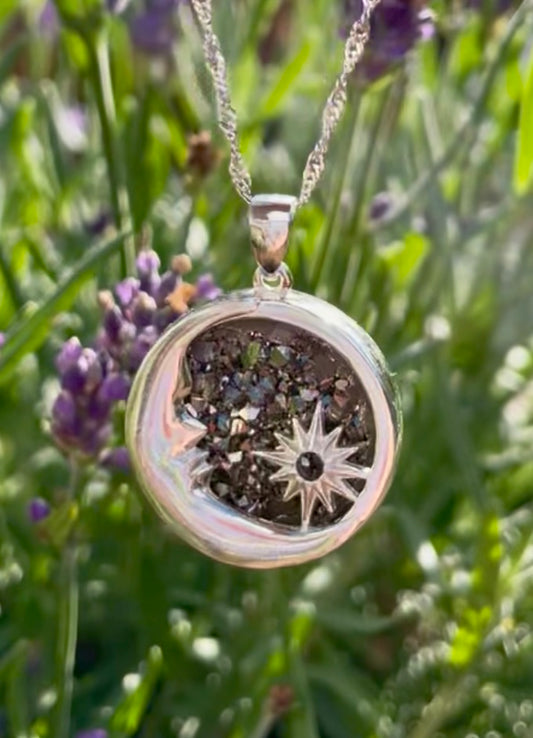 Silver Aura Amethyst Moon & Star Pendant (925 Silver) - Spiritual healing