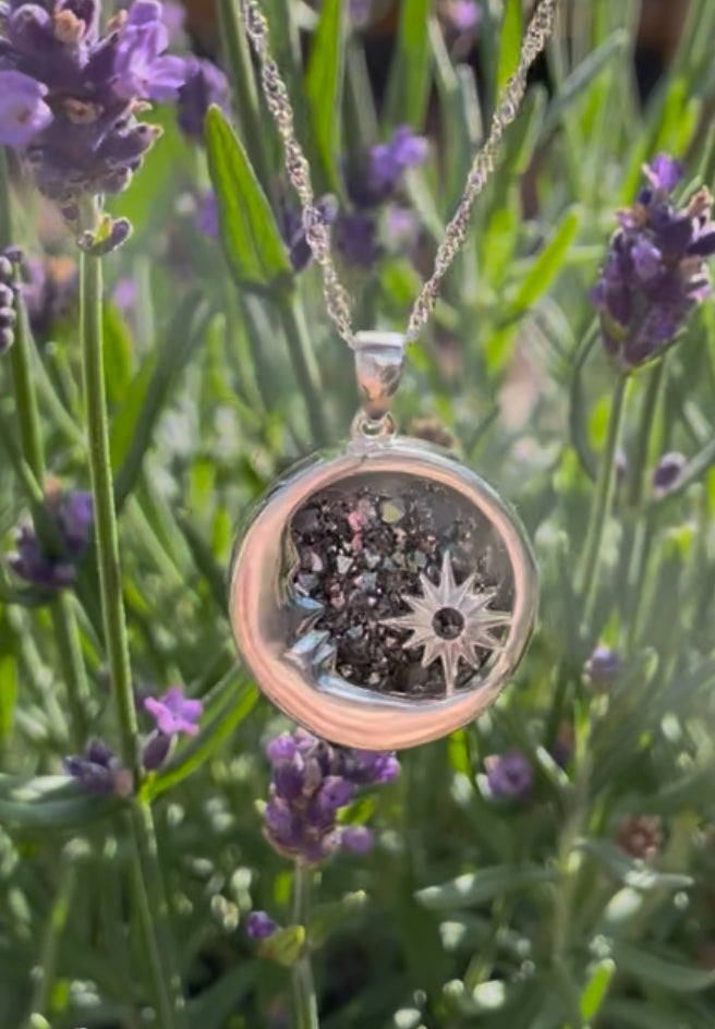 Silver Aura Amethyst Moon & Star Pendant (925 Silver) - Spiritual healing