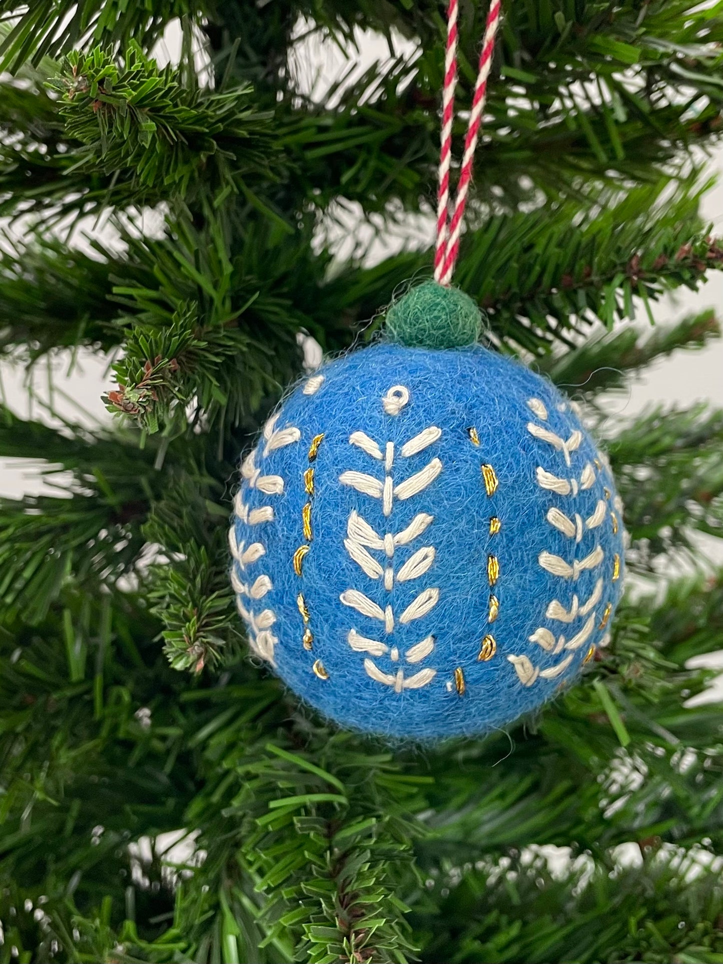 Blue Hand embroidered Wool Felt Christmas Baubles