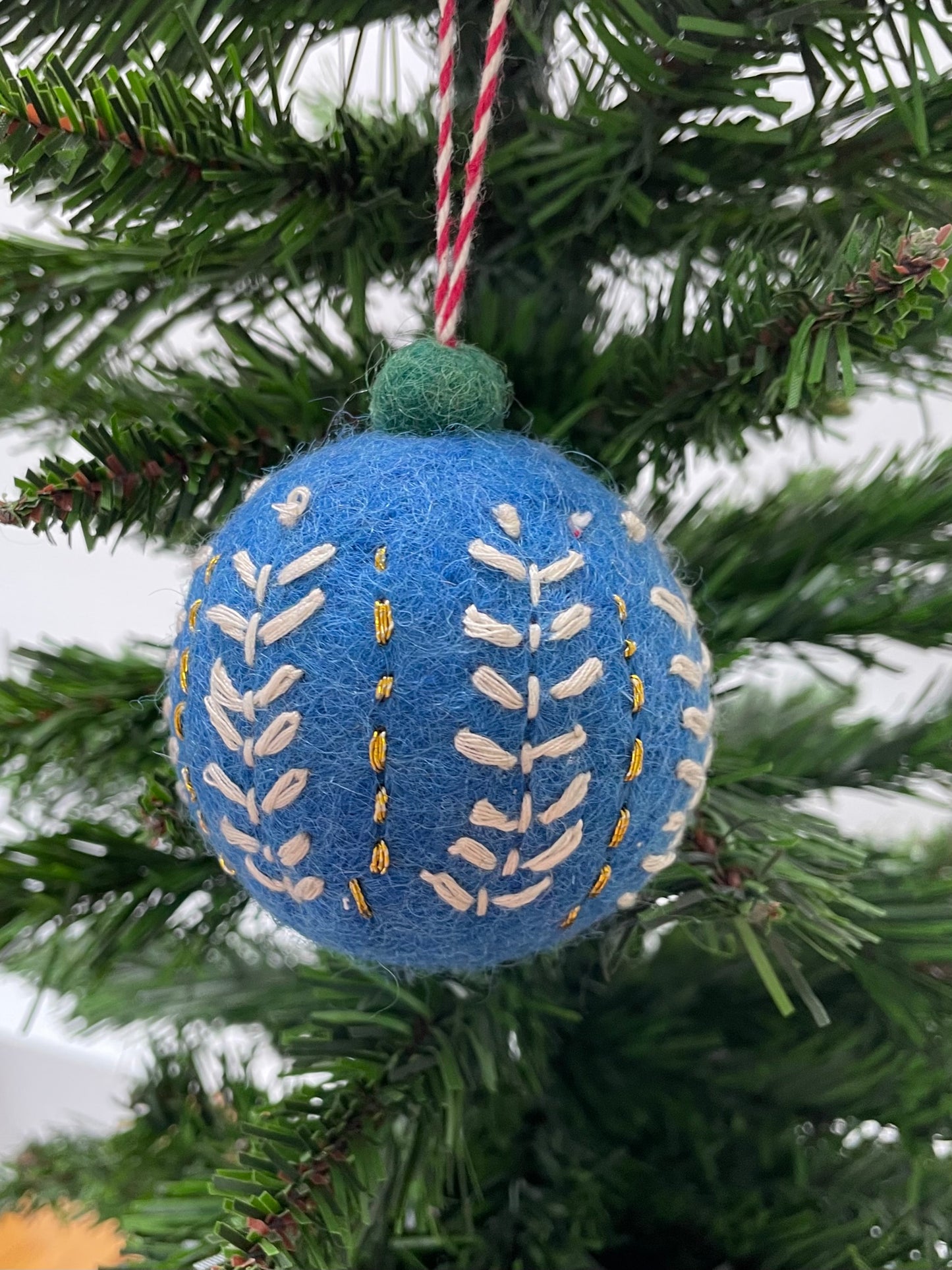 Blue Hand embroidered Wool Felt Christmas Baubles