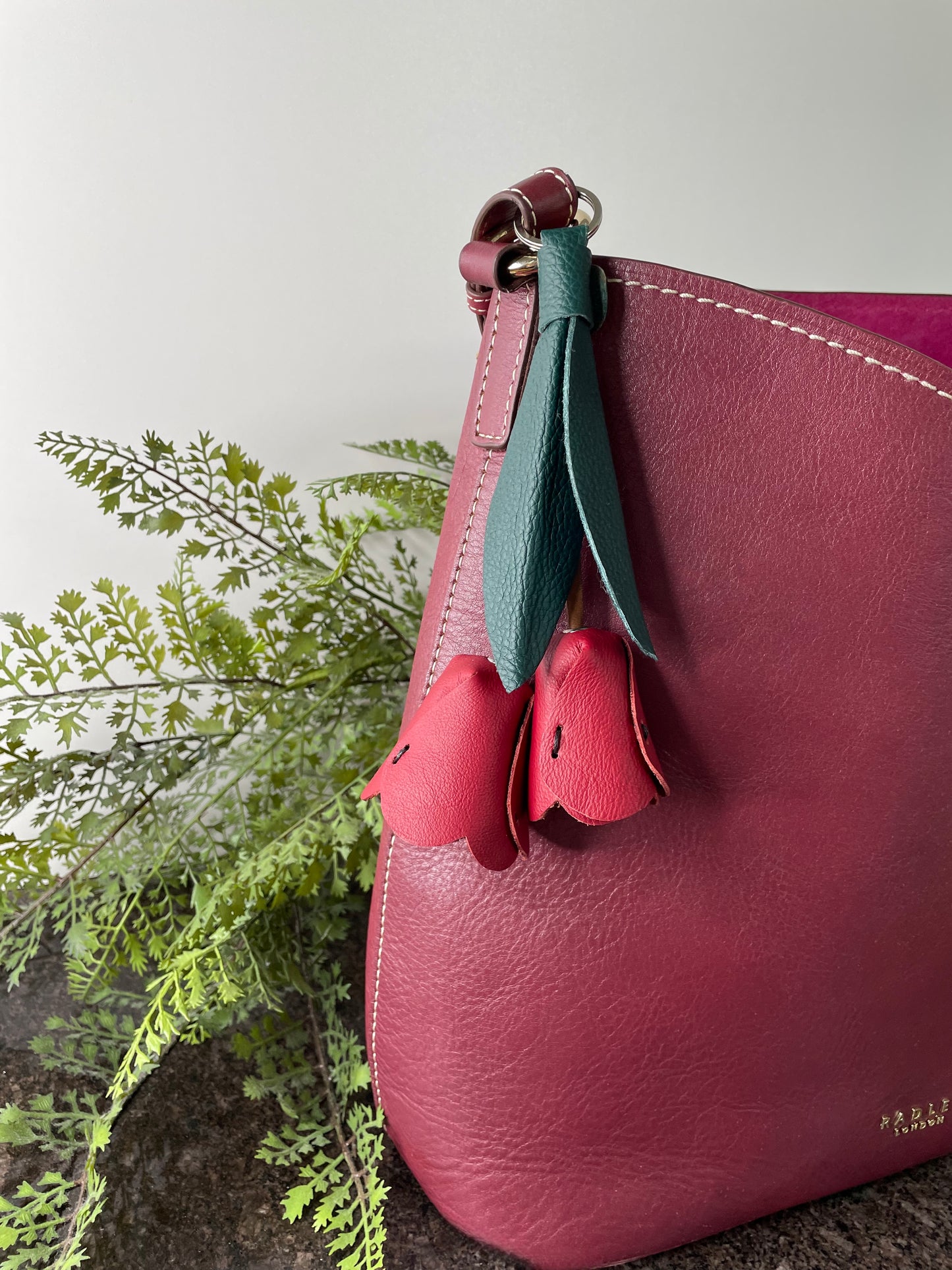Genuine leather handmade Tulip Bag Charm / Keychain