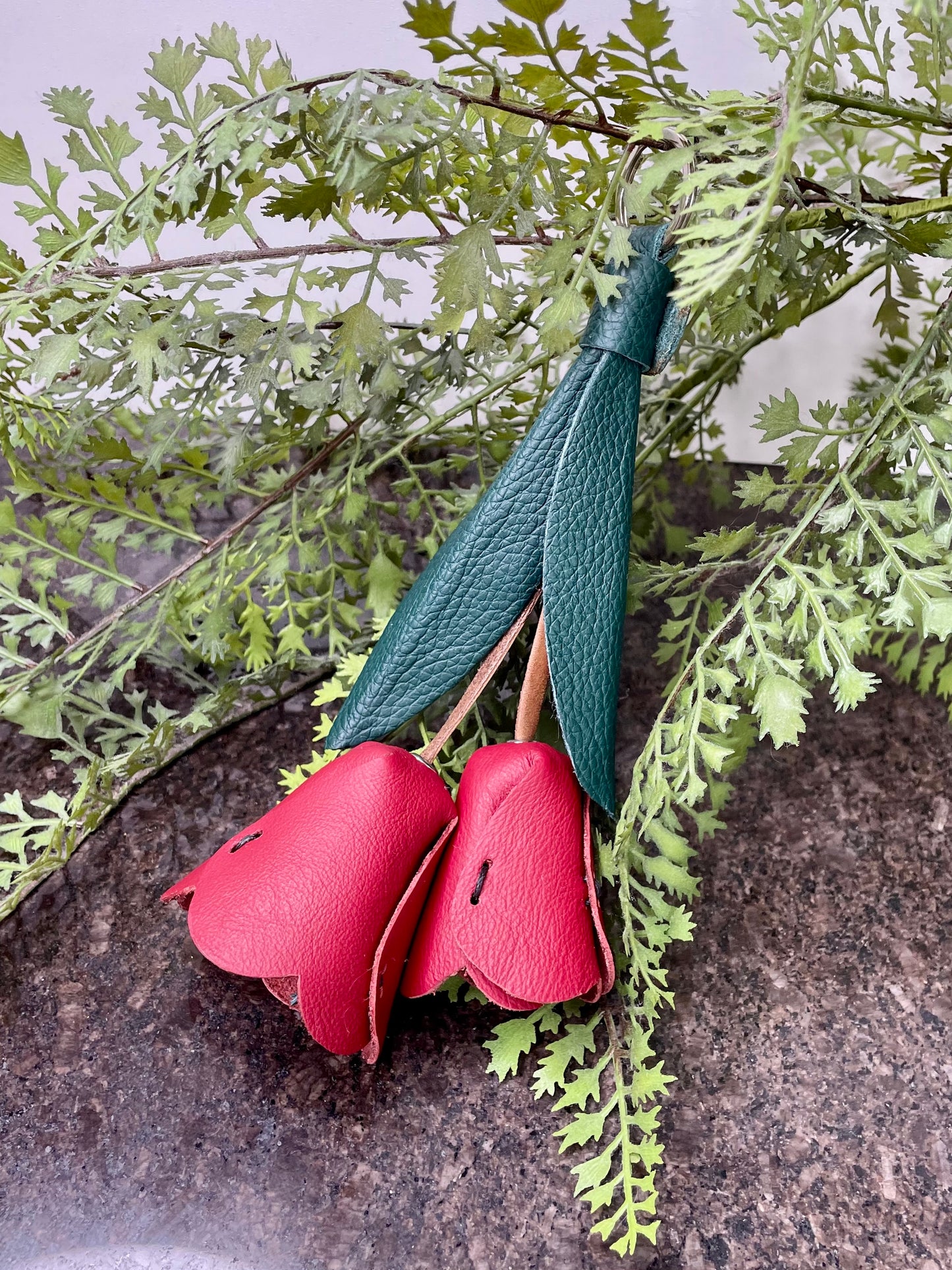 Genuine leather handmade Tulip Bag Charm / Keychain