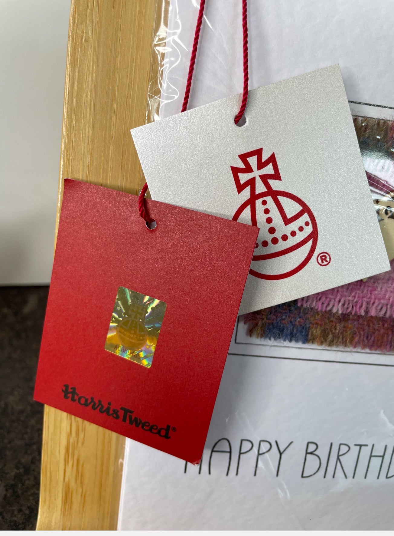 Hand crafted Harris Tweed Pink Heart Happy Birthday Greetings Card