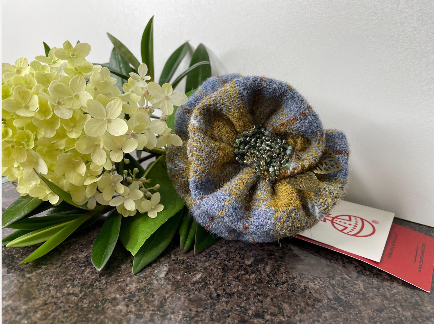 Hand crafted Genuine Harris Tweed Crochet Flower Brooch, Corsage Pin, Scottish Brooch Bag Charm Gift